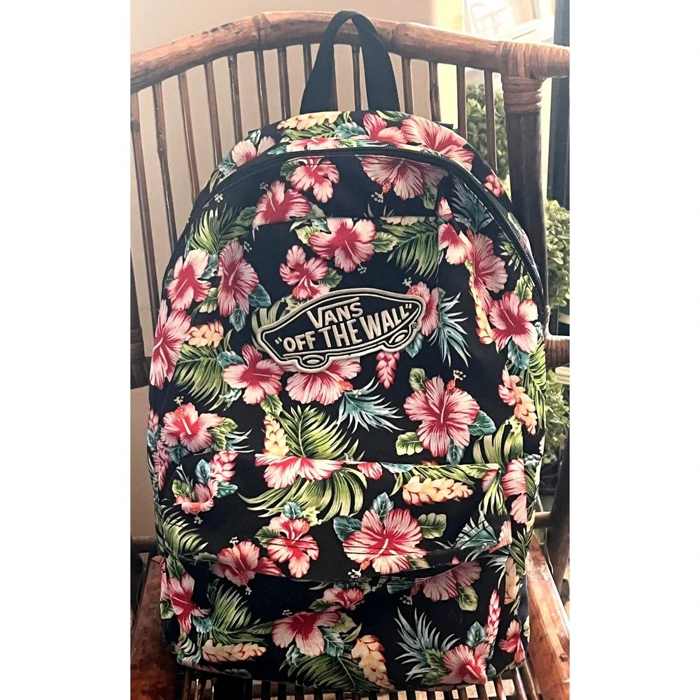 Vans 'Off The Wall' Realm Tropical Backpack Hawaiian Kawaii Black Floral